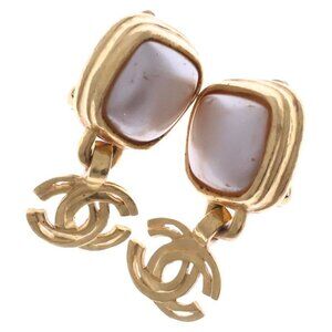 Chanel CC Logo Faux Pearl Earrings Gold